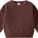 Jimonda Toddler Knit Sweater Round Neck Cute Long Sleeve Pullover Sweatshirt for Baby Girl Boy Oversized Fall Winter Clothes (3-4T, Brown)