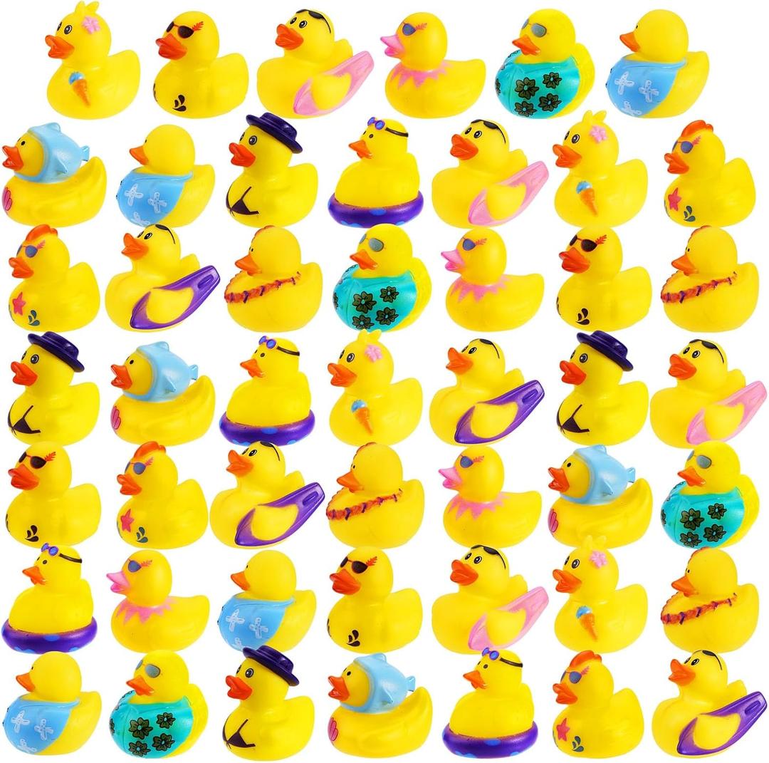 48 Pcs Summer Beach Rubber Ducks Mini Floating Bath Toys Squeaky Duckies for Baby Shower, Birthday Party Favors, Pool & Bathtub - Summer Beach Theme Fun Decoration