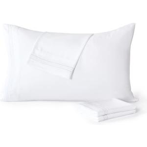 YIYEA Pillow Cases Standard Size Set of 4, Ultra Soft 1800TC Hotel Quality Double Brushed Microfiber Embroidered Pillowcases, Envelope Closure, Fade Resistant (20"x26", White)