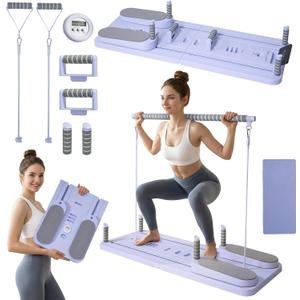 Pilates Board Set - Pilates Reformer, Multi-Foldable Pilates Reformer Set, Portable Pilates Reformer, Trainer Machine for Home Workout with Timer, Ab, Core, Fitness, Exercise