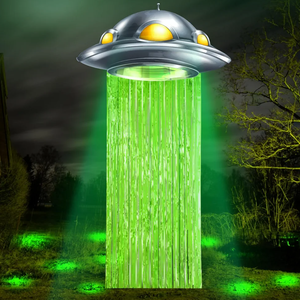Alien Birthday Party Decorations Alien Door Curtains with Tinsel Foil Fringe Curtain UFO Lamp Birthday Spacecraft Party Flying Saucer Spaceship Banner Halloween(Green)