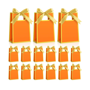 AmazingSpark 50 Pcs Orange Gold Mini Gift Bags Bulk 6.3 x 3.9 x 2.8 Inch Party Favors Elegant Small Gift Bags with Handles and Ribbon Bows for Wedding Birthday Bridal Baby Shower Party Favors