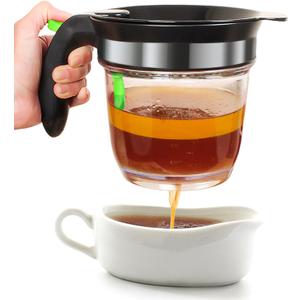 Fat Separator With Bottom Release, 4 Cup Gravy Separator for Cooking with Oil Strainer, Kitchen Gadgets Grease Separator Packaged with a 3-in-1 Multifunctional Peeler (Green)