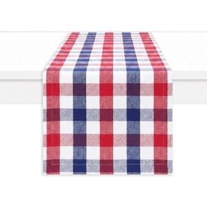 PurpleEssences 4th of July Buffalo Plaid Table Runner Classic Farmhouse 100% Cotton Checkered Farmhouse Table Runner for Spring Easter Summer Table Decor - 14 x 54 inch - Red Blue White