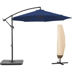 10 FT Patio Offset Umbrella Outdoor Cantilever Umbrella Hanging Umbrellas, Fade Resistant Crank & Cross Base (Navy Blue)