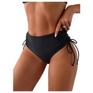 RoseSeek Women's Bikini Bottoms High Waisted Side Drawstring Panties Swimsuit Bottom Cheeky Swimwear Black Medium (M)