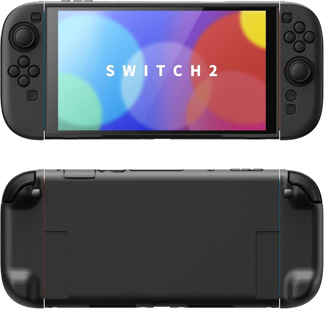 PlayVital Protective Case for Nintendo Switch 2 with Extra Stand & Thumb Grip Caps | Split Design, Dockable Hard Shell Cover for Nintendo Switch 2 | Solid Color Series, Black