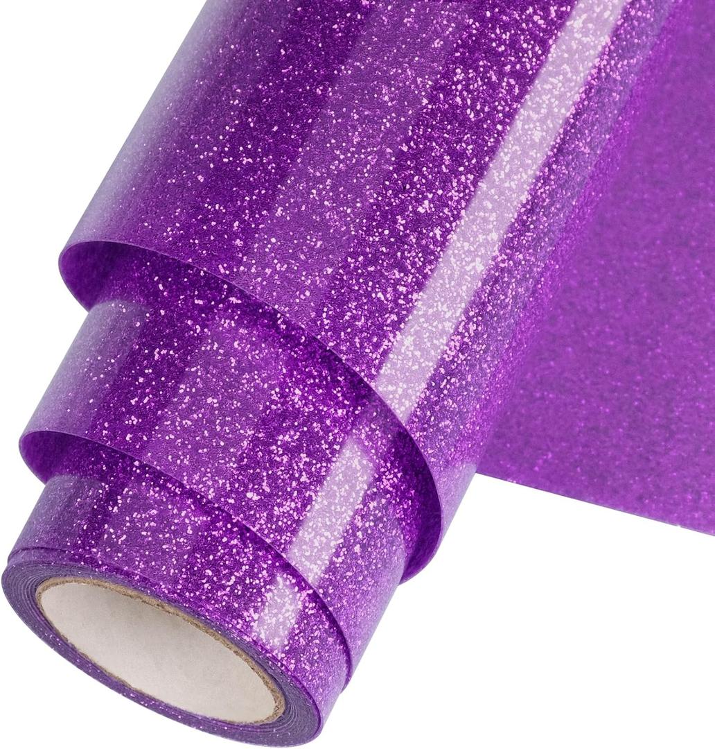 Purple Glitter HTV Heat Transfer Vinyl Roll 12inch x 10 ft for T-Shirt Crafts Glitter Iron on Vinyl Suitable for All Cutter Machines Easy to Cut & Weed for Heat Vinyl Design