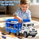 3-in-1 Kids Carrier Truck Toy Car Tracks for Toddlers 2-4 Years Old with 12 Racing Cars Toys, Foldable Chasing Race Track and Car Garage, Car Ramps Birthday Gift for Boys Girls 3-5 4-8(Blue)