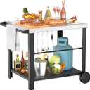 34" x 24" Movable Stainless Steel Flattop Grill Cart for Ninja Woodfire & Blackstone Griddles, Pizza Oven Table for Outside, Extra-Wide Stainless Steel Cart with Wheels for Kitchen Food Prep Table
