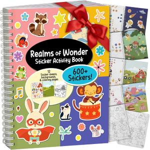 ArtCreativity Sticker Activity Book for Girls  600+ Stickers, 12 Creative Scenes & Coloring Pages  Screen-Free Travel Activity  Craft Gift for Girls 4-8