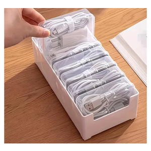 LJRHYEH Cable Organizer Storage Box with 7 Wire Ties,Desktop Cable Management Box with Switch, Power Cord Organizer for Office,Home,Desk Accessories Storage Stationery Supplies（Clear）