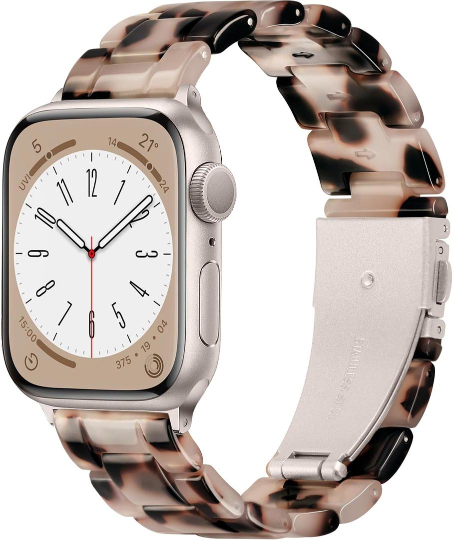 Compatible with Apple Watch Band 41mm 40mm 38mm 42mm 44mm 45mm 46mm 49mm, Light Fashion Resin Tortoise iwatch Band Women for Apple Watch Series 10 Series 9 8 7 6 iWatch SE 5 4 3 2 1, Ultra 2 1