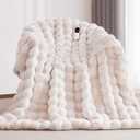 Anysay Heated Blanket Full Size with 1/2/4/6/8 Hours Auto-Off 10 Heat Level, 62'' * 84'' Cozy Faux Rabbit Fur Bubble Electric Blanket with Overheat Protection(White)
