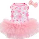 Dog Dresses for Small Dogs Girl, Fashion Small Dog Clothes for Girls, Teacup Chihuahua Toy Poodle Puppy Clothes and Bows, Summer Lightweight Sweet Princess Tutu with Dog Bowknot Clips, Pink