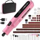 WORKPRO Cordless Rotary Tool, 8V Rotary Tool Kit with 117 Accessories, 6 Variable Speed, Type-C Charging, LED Work Light, Power Rotary Tool for Sanding, Polishing, Engraving, Cutting, DIY, Pink Ribbon