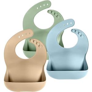 Cuddle Campus Set of 3 Silicone Bibs for Babies & Toddlers,Soft Adjustable Bibs with Pocket Food Catcher for Baby Girl,Boy(Set 1)