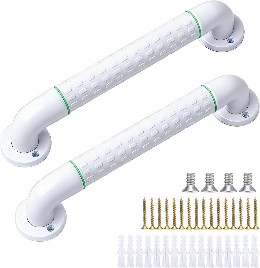 16 Inch Grab Bars for Shower and Bathtubs, 2 Pack Luminous Anti Slip Shower Grab Bars for Seniors Handle Elderly Bed, Toilet, Wall (White)