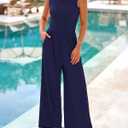 BTFBM Womens Casual Jumpsuits Dressy 2026 Spring One Piece Outfits Crew Neck Sleeveless Knit Wide Leg Pants Romper Beach (Blue, L)