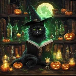Fotasmua Halloween Cat Diamond Painting Kits for Adults, DIY Black Cat Diamond Art Kit for Beginner, 5D Full Round Drill Pumpkin Diamond On Canvas Gem Art for Wall Decor 14x14 Inch