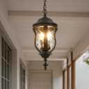 Large Outdoor Pendant Light Fixtures, 19.1'' Exterior Hanging Lantern Porch Light Adjustable, Brown Hanging Lamp Farmhouse Exterior Chandelier Ceiling Mount for Entrance Patio