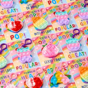 JOYIN 30 Packs Valentine's Day Gift Cards with Pop Fidget Keychain Toys, Stress Anxiety Relief Fidget Toys with Cards for Kids Valentine Classroom Exchange Prizes, Valentine's Day Party Favors