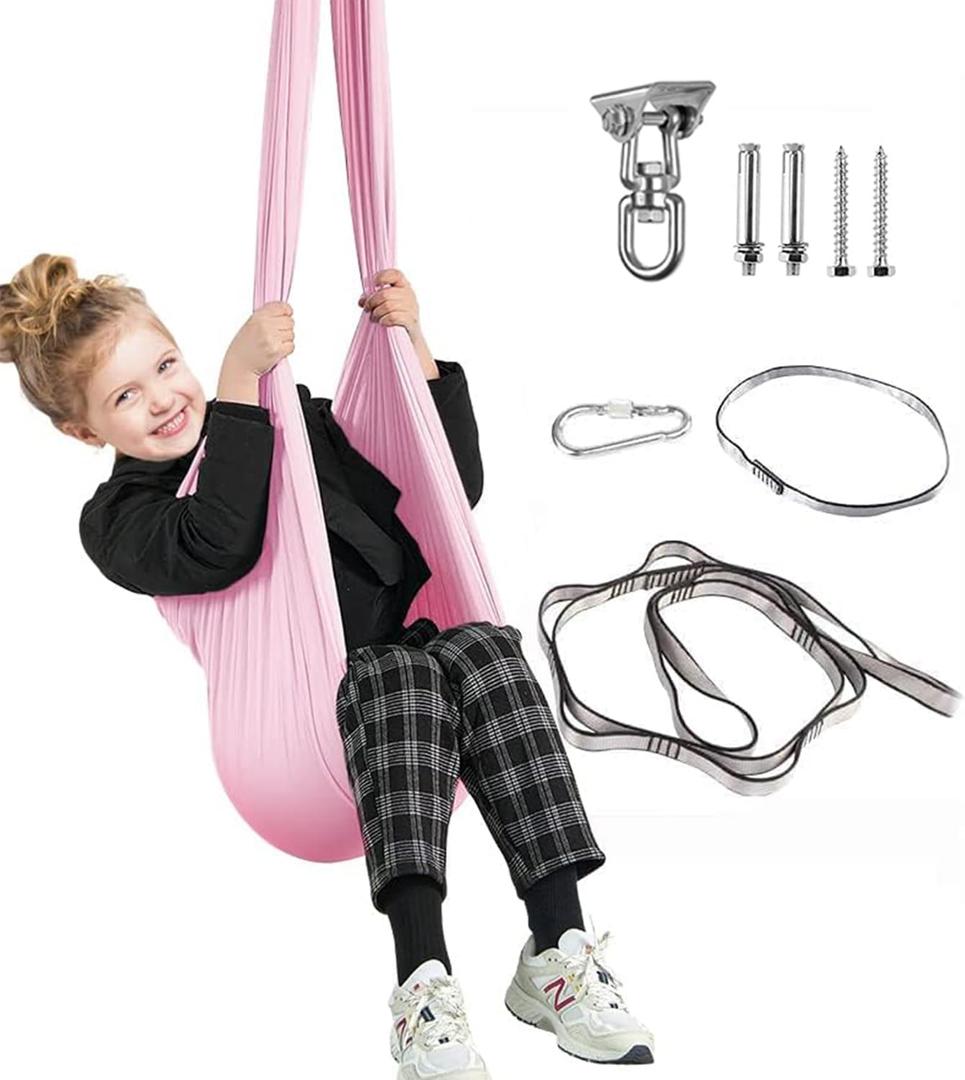 Therapy Swing for Kids with Special Needs (Hardware Included) Sensory Swing Cuddle Swing Indoor Outdoor Kids Swing Adjustable Hammock for Children with Autism, ADHD, Aspergers(Pink)