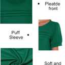 Womens Summer Short Sleeve Tops Pleated Shirts Crewneck Outfit Puff Sleeve Blouses Casual Tunic Blue Flower (Green, XL)
