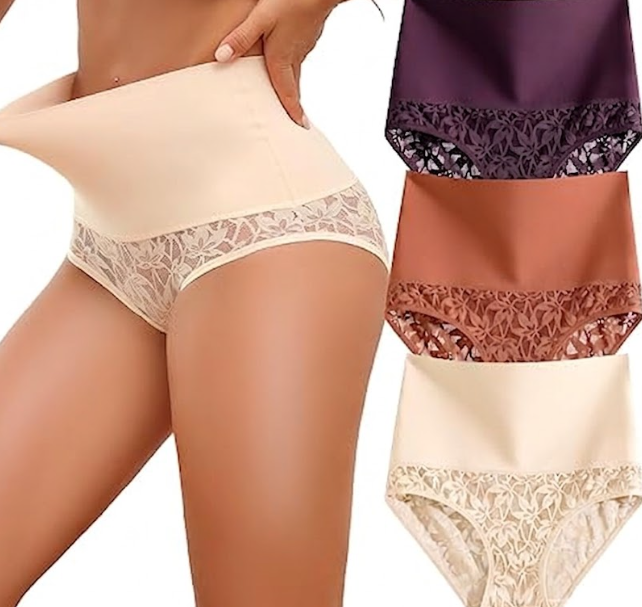 QDWQDW Shapewear for Women Tummy Control High Waisted Seamless Womens Underwear 3-Pack Sexy Lace Plus Size Panties, XL