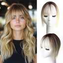 Hair Toppers for Women Synthetic Hair, 360° 3D Cover Wispy Bangs Hair Pieces, Hair Toppers for Women with Thinning Hair Pieces (Ombre Mix Blonde with Dark Root to Blonde)