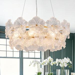 Tyottadar Gold Flower Chandelier 23’’ Modern Crystal Chandeliers Light Fixture Round Luxury Glass Pendant Light for Dining Living Room Bedroom Foyer, UL Listed