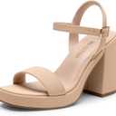 DREAM PAIRS Heels for Women Block Chunky Platform High Heels Open Toe Fashion Wedding Party Evening Prom Dance Ankle Strap Dress Pump Sandals Shoes 10 Nude Nubuck