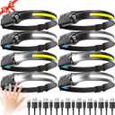 Headlamp Rechargeable 8 Pack, LED Headlight Flashlight Super Bright with 230 Wide Beam, Motion Sensor, 5 Modes Waterproof Head Lamp for Outdoor Hiking Running Camping (Black)
