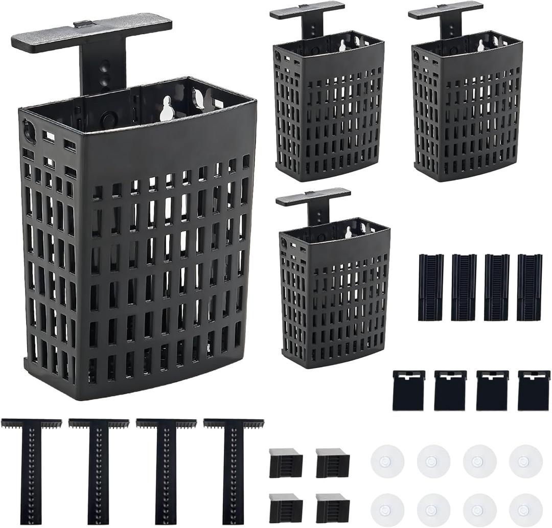 4pcs Upgraded Adjustable Aquarium Plant HolderFish Tank Plants Holder,Fish Tank Aquaponics Plant Cultivation and Aquarium Landscape Decoration with Hooks and Suction Cup (Black)