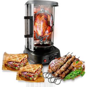 NutriChef Countertop Vertical Rotating Oven - Rotisserie Shawarma Machine, Kebob Machine, Stain & Heat Resistant Door & Energy Efficient, Includes Kebob Rack with 7 Skewers (PKRTVG34)