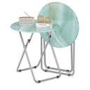 TV Tray Round Table, Small Foldable Table, Portable Dinner Table for Eating, Snack Side Trays Table Set of 2, No Assembly Required (Ocean Blue Marble, 2Pcs)