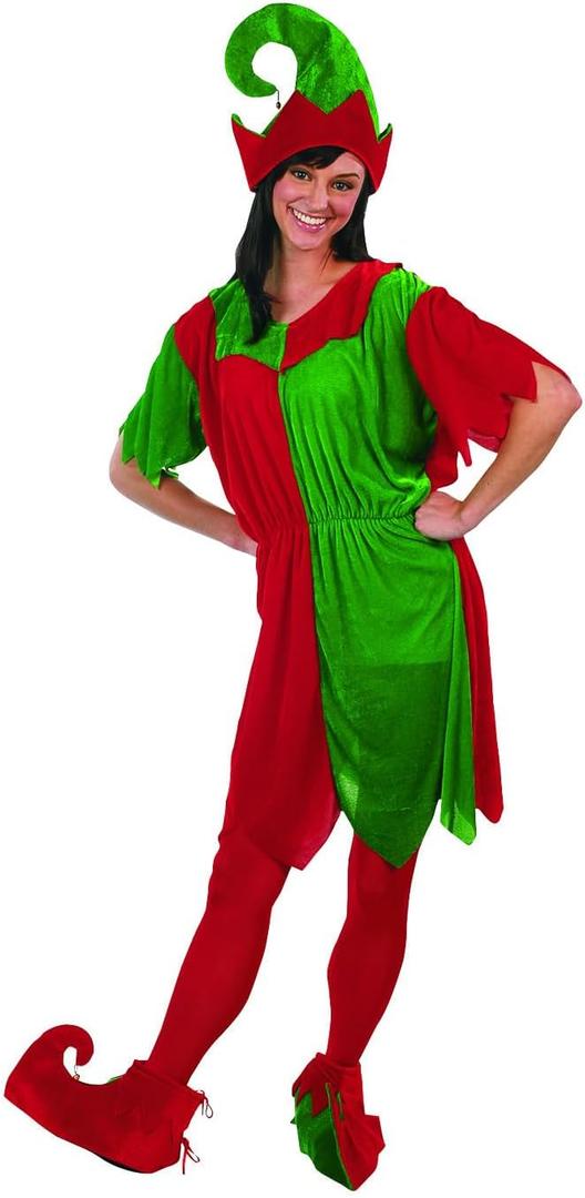 Fun Express Women's Elf Costume for Christmas - Premium Velour Holiday Dress with Hat & Shoe Covers | Perfect for Christmas Parties, Parades & Festive Events | Adult One Size Fits Most