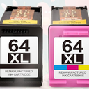 LEMERO 64XL Ink Cartridges Combo Pack Black/Color Remanufacutured for HP Ink 64 for HP Envy Photo 7855 7858 6252 6255 7800 7100 7155 7158Tango Series Printer (2 Pack)