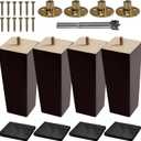 VASGOR Set of 4 Wood Furniture Legs (Drill Bit Included) - Square Sofa Legs, Couch Leg - Brown Mid-Century Modern Replacement Legs for Armchair Recliner Coffee Table Dresser (6")