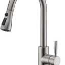 WEWE Single Handle High Arc Brushed Nickel Pull Out Kitchen Faucet,Single Level Stainless Steel Kitchen Sink Faucets with Pull Down Sprayer,Suitable for Laundry Rv Bar