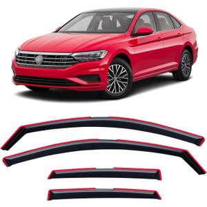 in-Channel Rain Guards for Volkswagen (VW) Jetta 2019-2026, Window Visor Shields Vent Deflector Shade Wind Dark Smoke 2020 2021 2022 2023 2024 2025 19 20 21 22 23 24 25 26, Tape-On Inside-Mount, 4PCS