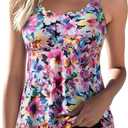 Aleumdr Women's Tankini Bathing Suit 2 Piece Tummy Control Swimsuit Scallop Trim Tankini Top with Bottom XXL