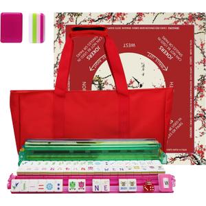 American Mahjong Game Set, Portable Carrying Bag,Acrylic 160 Tiles,Western Mahjong Tiles Set,Complete Ma Jong Set (Red)