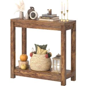 Besiost 32" Farmhouse Wood Entryway Table Narrow Console Table with Storage Behind Couch Sofa Table with Shelves Entry Way Table with Open Storage, Easy Assembly, Rustic Brown, 32"*31.3
