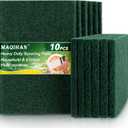 MAQIHAN Heavy Duty Scouring Pad - 10PCS Scouring Pads for Heavy Duty Cleaning Scrubbing Pads for Kitchen Bathroom Household Cleaning Dish Scrubber Scrub Sponges for Oven Barbecue Grill Bathtub (Dark Green)