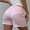 SOLY HUX Women's Striped Print Drawstring Waist Bowknot Straight Leg Cute Lounge Shorts Summer Clothes (Pink, S)