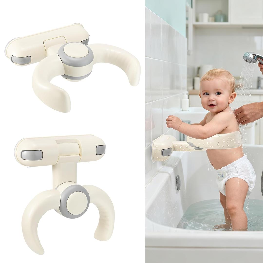 Baby Shower Stand for Infant to Toddler 636 Months, Wall-Mounted Baby Bath Stand Support with Adjustable Height & Powerful Suction, Space-Saving Easy Clean Design, Baby Shower Gifts,Gray