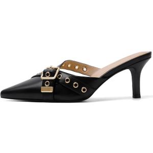 Mostrin Kitten Mules Heels for Women Pointed Closed Toe Heels Vintage Slip on Stiletto Dressy Pumps Shoes (11, Black)