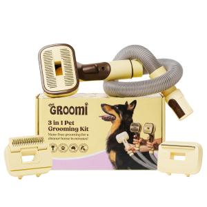 GROOMI Vacuum Pet Brush Kit  3in1 Dog & Cat Grooming Tool, SelfCleaning Deshedding Brush & Pet Hair Remover, Universal Vacuum Attachment Including Dyson, Short, Medium & Long Fur, All Breeds
