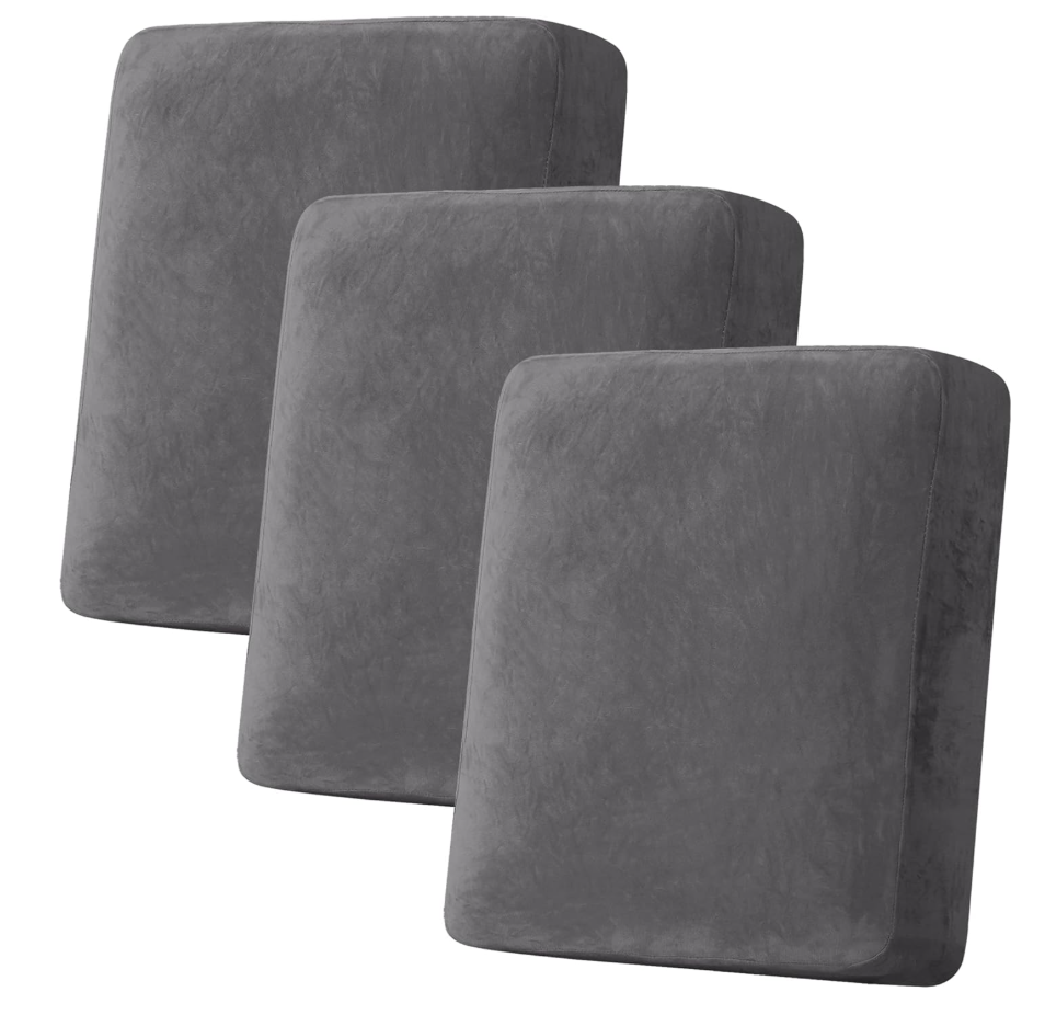 H.VERSAILTEX Velvet Stretch Couch Cushion Cover Plush Cushion Slipcover for Chair Loveseat Sofa Cushion Furniture Protector Seat Cushion Sofa Cover (3 Piece Sofa Cushion Covers, Grey)
